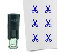Tampon encreur CombiCraft Ciseaux - 10 mm rond - Encre bleue - Cassette d’encrage remplaçable - Utile pour cartes de collection, bullet journals ou autres projets créatifs