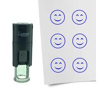 Tampon encreur CombiCraft Smiley content - 10 mm rond - Encre bleue - Cassette d’encrage remplaçable - Utile pour cartes de collection, bullet journals ou autres projets créatifs
