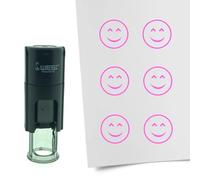Tampon encreur CombiCraft Smiley content - 10 mm rond - Encre rose - Cassette d’encrage remplaçable - Utile pour cartes de collection, bullet journals ou autres projets créatifs