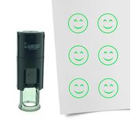 Tampon encreur CombiCraft Smiley content - 10 mm rond - Encre verte - Cassette d’encrage remplaçable - Utile pour cartes de collection, bullet journals ou autres projets créatifs