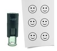 Tampon encreur CombiCraft Smiley heureux - 10 mm rond - Encre noire - Cassette d’encrage remplaçable - Utile pour cartes de collection, bullet journals ou autres projets créatifs