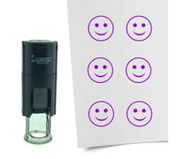 Tampon encreur CombiCraft Smiley heureux - 10 mm rond - Encre violette - Cassette d’encrage remplaçable - Utile pour cartes de collection, bullet journals ou autres projets créatifs