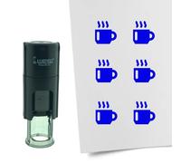 Tampon encreur CombiCraft Tasse de café - 10 mm rond - Encre bleue - Cassette d’encrage remplaçable - Utile pour cartes de collection, bullet journals ou autres projets créatifs