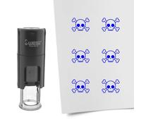 Tampon encreur CombiCraft Tête de mort- 10 mm rond - Encre bleue - Cassette d’encrage remplaçable - Utile pour cartes de collection, bullet journals ou autres projets créatifs