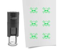 Tampon encreur CombiCraft Tête de mort- 10 mm rond - Encre verte - Cassette d’encrage remplaçable - Utile pour cartes de collection, bullet journals ou autres projets créatifs