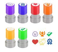 Tampon Encreur Enseignant 6pcs, Tampon Auto Encreur 6 Motifs pour Professeurs Tampons de Motivation à Récompense Personnalisé pour les Devoirs des Enfants (Smiley Coche Abeille Couronne Médaille Cœur)