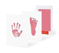 Tampon encreur pour bébé - 5 couleurs - Sans encre - Sans danger - Non toxique - Empreintes de pieds et de mains - Cadre photo - Accessoire non toxique et sûr - Souvenir de bébé - Rose