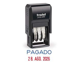 Tampon encreur Trodat Printy 4850/L2 auto-encreur avec texte PAGADO, taille d'impression 25 x 3,8 mm, cartouche d'encre intégrée bicolore bleu-rouge