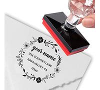 Tampon personnalisable - Couronne florale - Nom de la famille - Adresse de retour - Étiquettes de nom d'adresse