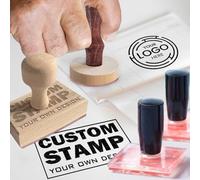 Tampon Personnalisé avec Logo et Nom - Tampon en Caoutchouc sur Mesure avec Manche en Bois pour Entreprises