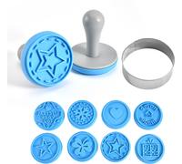 Tampons à biscuits en silicone - 8 jeux de moules à biscuits et 8 anneaux à biscuits, presse à main pour gâteaux et desserts à faire soi-même et emporte-pièce rond épais pour biscuits