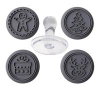 Tampons à biscuits sur le thème de Noël - 4 motifs de tampons à biscuits en silicone de qualité alimentaire, motif élan, boîte, arbres de Noël, bonhomme en pain d'épices pour la pâtisserie