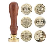 Tampons à cire en cuivre avec hilt en bois, nœud celtique, Metatron Cube Wiccan (6 tampons à cire, 1 pente en bois)