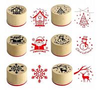 Tampons Bois Noël - Lot 6, DIY Scrapbooking & Argile | Ensemble 6 Tampons Ronds en Bois et Caoutchouc - Idéal pour Cartes, Emballages Cadeaux, Argile Autodurcissante