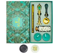 Tampons de cire Alphabet, Ioggtser Tampon à cire Alphabet A comprenant 1 tête en cuivre avec poignée en fer, 60 perles de cire, 1 cuillère de fusion en bois, 2 bougies, 1 stylo à cire