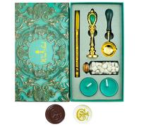 Tampons de cire Alphabet, Ioggtser Tampon à cire Alphabet C comprenant 1 tête en cuivre avec poignée en fer, 60 perles de cire, 1 cuillère de fusion en bois, 2 bougies, 1 stylo à cire