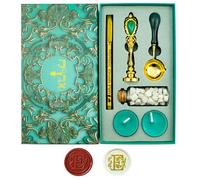 Tampons de cire Alphabet, Ioggtser Tampon à cire Alphabet E comprenant 1 tête en cuivre avec poignée en fer, 60 perles de cire, 1 cuillère de fusion en bois, 2 bougies, 1 stylo à cire