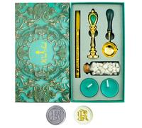 Tampons de cire Alphabet, Ioggtser Tampon à cire Alphabet F comprenant 1 tête en cuivre avec poignée en fer, 60 perles de cire, 1 cuillère de fusion en bois, 2 bougies, 1 stylo à cire