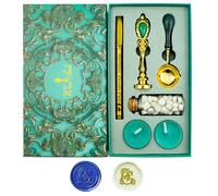 Tampons de cire Alphabet, Ioggtser Tampon à cire Alphabet G comprenant 1 tête en cuivre avec poignée en fer, 60 perles de cire, 1 cuillère de fusion en bois, 2 bougies, 1 stylo à cire