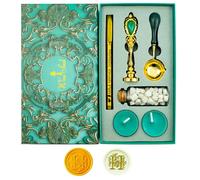 Tampons de cire Alphabet, Ioggtser Tampon à cire Alphabet H comprenant 1 tête en cuivre avec poignée en fer, 60 perles de cire, 1 cuillère de fusion en bois, 2 bougies, 1 stylo à cire