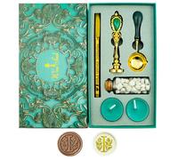 Tampons de cire Alphabet, Ioggtser Tampon à cire Alphabet I comprenant 1 tête en cuivre avec poignée en fer, 60 perles de cire, 1 cuillère de fusion en bois, 2 bougies, 1 stylo à cire