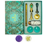 Tampons de cire Alphabet, Ioggtser Tampon à cire Alphabet P comprenant 1 tête en cuivre avec poignée en fer, 60 perles de cire, 1 cuillère de fusion en bois, 2 bougies, 1 stylo à cire