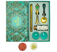 Tampons de cire Alphabet, Ioggtser Tampon à cire Alphabet S comprenant 1 tête en cuivre avec poignée en fer, 60 perles de cire, 1 cuillère de fusion en bois, 2 bougies, 1 stylo à cire