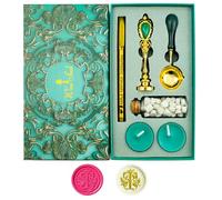 Tampons de cire Alphabet, Ioggtser Tampon à cire Alphabet T comprenant 1 tête en cuivre avec poignée en fer, 60 perles de cire, 1 cuillère de fusion en bois, 2 bougies, 1 stylo à cire