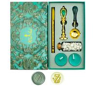Tampons de cire Alphabet, Ioggtser Tampon à cire Alphabet Z comprenant 1 tête en cuivre avec poignée en fer, 60 perles de cire, 1 cuillère de fusion en bois, 2 bougies, 1 stylo à cire