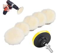 Tampons de Polissage en Laine D'agneau, 7 tampons de laine de 3in/80cm avec M10 Adaptateur de Perceuse pour polissage avec crochets et boucles, polissage automobile et au ponçage de la polisseuse