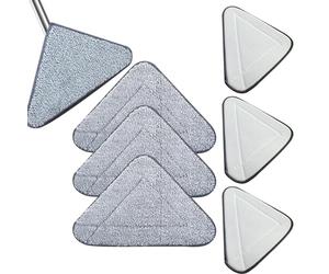 Tampons de remplacement de vadrouille triangulaire, 6PCS Têtes de vadrouilles en microfibre rotatif à 360 °, têtes de remplacement de vadrouille de nettoyage réglable pour nettoyage de fenêtre de pla