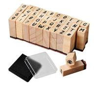 Tampons en bois de l'alphabet - Ensemble de 40 tampons en caoutchouc avec lettres, outil pédagogique | Tampon encreur inclus, kit d'activités d'apprentissage créatif pour, étudiants, projets d