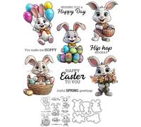 Tampons et matrices de découpe en forme de lapin pour la fabrication de cartes, panier de Pâques, ballon en silicone transparent et matrices de découpe en métal pour bricolage, scrapbooking, travaux