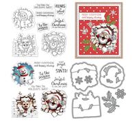 Tampons et matrices de découpe Père Noël pour la fabrication de cartes - Bonhomme de neige Sika cerf - En silicone transparent - Pour bricolage, scrapbooking, travaux manuels, sceaux, fournitures