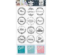 Tampons - Loisirs créatifs - Scrapbooking - Couronnes expressions - 12 pièces + 3 encreurs - Aladine