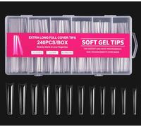 Tampons Pour Ongles - Tampons Carrés Effilés 240PCS Xxl Tampons Pour Ongles Acrylique Tampons Pour Faux Ongles Boîte De 12 Tailles (Extra long denim, Taille unique)