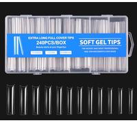 Tampons Pour Ongles - Tampons Carrés Effilés 240PCS Xxl Tampons Pour Ongles Acrylique Tampons Pour Faux Ongles Boîte De 12 Tailles (Extra long Pipe, Taille unique)