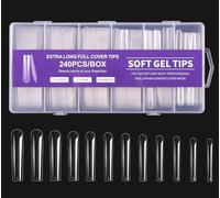 Tampons Pour Ongles - Tampons Carrés Effilés 240PCS Xxl Tampons Pour Ongles Acrylique Tampons Pour Faux Ongles Boîte De 12 Tailles (Autocollant complet extra-long, Taille unique)