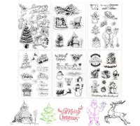 Tampons silicone Noël Allemand 6 feuilles Clear Stamps Noël Hiver Joyeux Noël Set de tampons silicone Noël pour cartes DIY Bullet Journal Scrapbooking Album photos