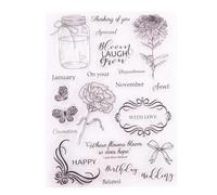Tampons transparents pour journal intime, 15 x 21 cm, tampons transparents « Happy Birthday » avec fleurs pensant à vous, papillon, œillet, chrysanthème, mot, pour fabrication de cartes, scrapbooking