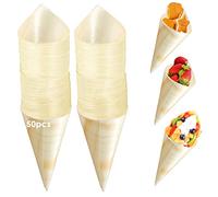 Tamseen Cônes en Bois Jetables - 50 Pièces Alimentaires et de Dégustation, Porte-Confettis pour Mariage, Crème Glacée, Chocolats et Fête