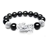 TAMSNDL Bracelets à maillons pour Hommes Bracelet Piyao Bouddha en Perles œil de Tigre, Obsidienne dorée Naturelle, Obsidienne Noire, Bracelet énergétique réglable, Agate, 12 mm(Six Words-12mm)