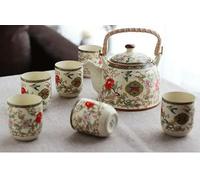 TAMTAK Service à thé en céramique, 7 pièces, 1 théière, Six Tasses à thé, Verres, Porcelaine Chinoise, Outils à thé Kung Fu