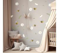 TamTamTu Autocollants muraux pour enfants - Abeilles, marguerites et feuilles - Décoration pour chambre de bébé ou enfant d'âge préscolaire - Lavable et facile à coller - Couleurs pastel AM209