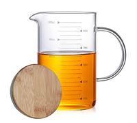 TAMUME 1000ml Tasse à Mesurer en Verre pour la Cuisson, avec Couvercle en Bambou, Pichet à Mesurer pour la Cuisine (1000ml)