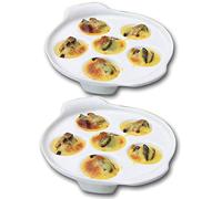 TAMUME 6 Trous Plat d'Escargot en Céramique et Porcelaine Blanche Plaque d'Escargot avec Poignée Facile à Tenir (2 pc)