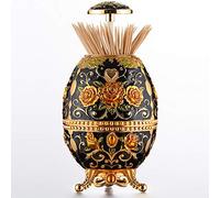 TAMUME Distributeur de Cure-Dents en Métal à Motif Décoratif Rétro Style d'œuf de Fabergé Porte Cure-dents à Pattes avec Ouvre-Bouteille en Bas (Noir)