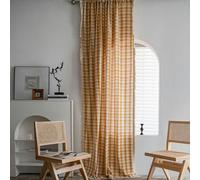 TAMUNI 1 Panneau 150 cm de Largeur 160-300 cm de Chute de Rideaux à Carreaux Violets pour Le Salon, Rideaux Semi-occultants en Coton et Lin à œillets, Rideau de Cuisine en Coton et Lin