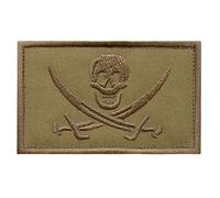 Tan Coyote Calico Jack Skull Pirate Jolly Roger Morale Tactical ISAF Embroidery Fastener Patch