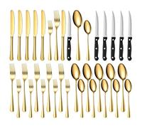 TAN REN Gold pour 6 personnes Set de couverts,set de couverts en acier inoxydable 36 pièces avec couteau à steak, avec couteau,fourchette et cuillère,set pour cuisine/restaurant